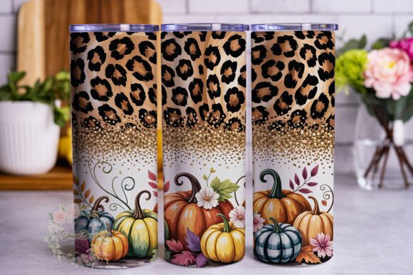 Fall Pumpkin Glitter Leopard Tumbler Wrap Design Review