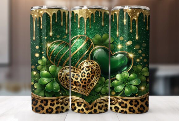 Green Gold Clover Hearts Tumbler Wrap Design Review