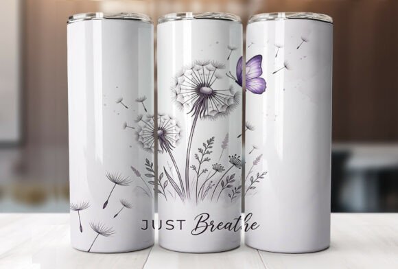 Just Breathe Dandelion Butterfly Tumbler