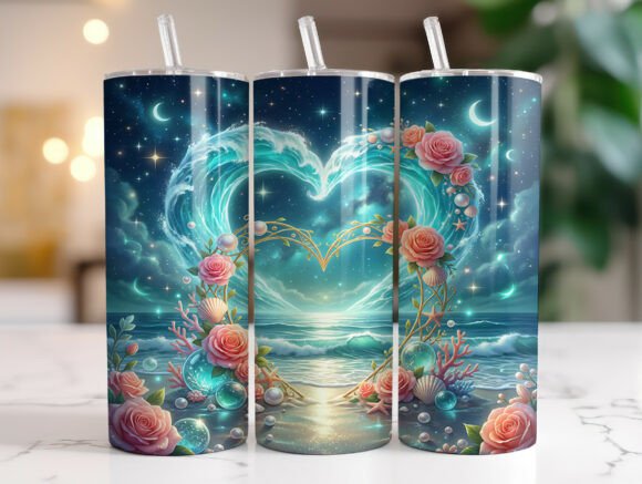 Ocean Heart Waves Tumbler Wrap PNG Review