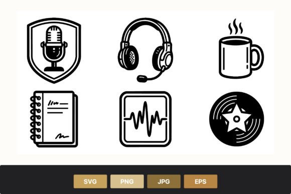 Podcast Microphone Headphones Coffee Icons Review